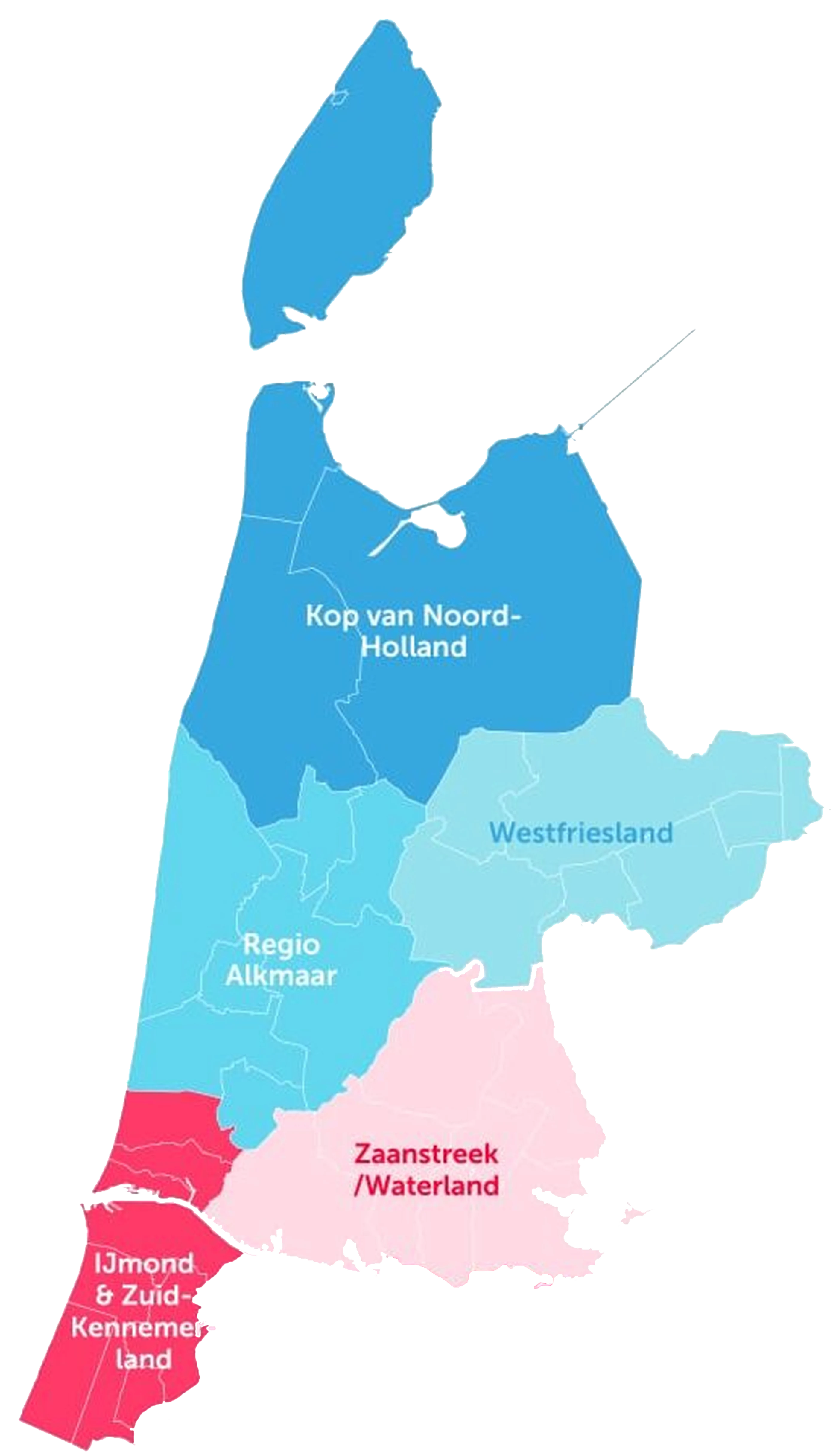 Klikbare kaart van het werkgebied in Noord-Holland